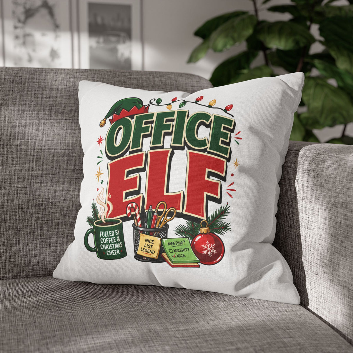 Office Elf Christmas Pillowcase — Festive Holiday Decorative Throw Pillow Cover