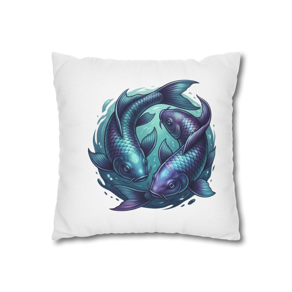 Pisces Koi Fish Decorative Pillowcase — Blue Yin Yang Aquatic Throw Pillow Cover