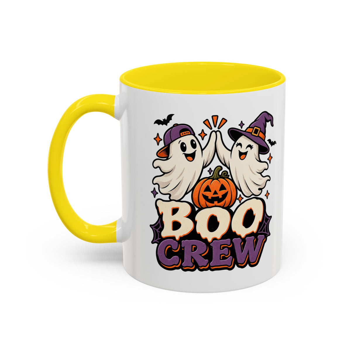 Boo Crew Halloween Accent Coffee Mug — Cute Ghosts & Jack-O'-Lantern Design (11/15 oz)