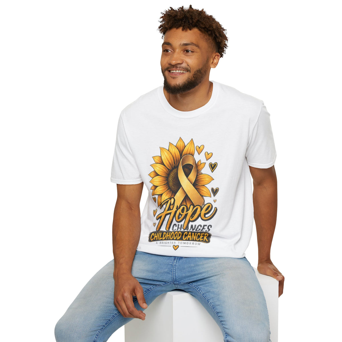 Childhood Cancer Awareness T-Shirt — "Hope Changes Lives" Sunflower Ribbon