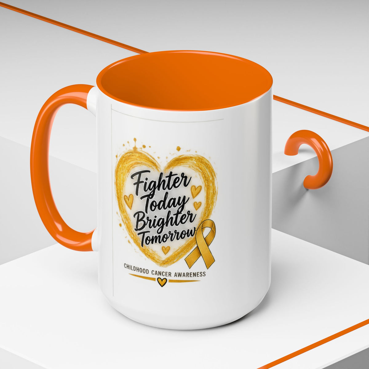 Childhood Cancer Awareness Coffee Mug – "Fighter Today Brighter Tomorrow" (Accent 11/15oz)