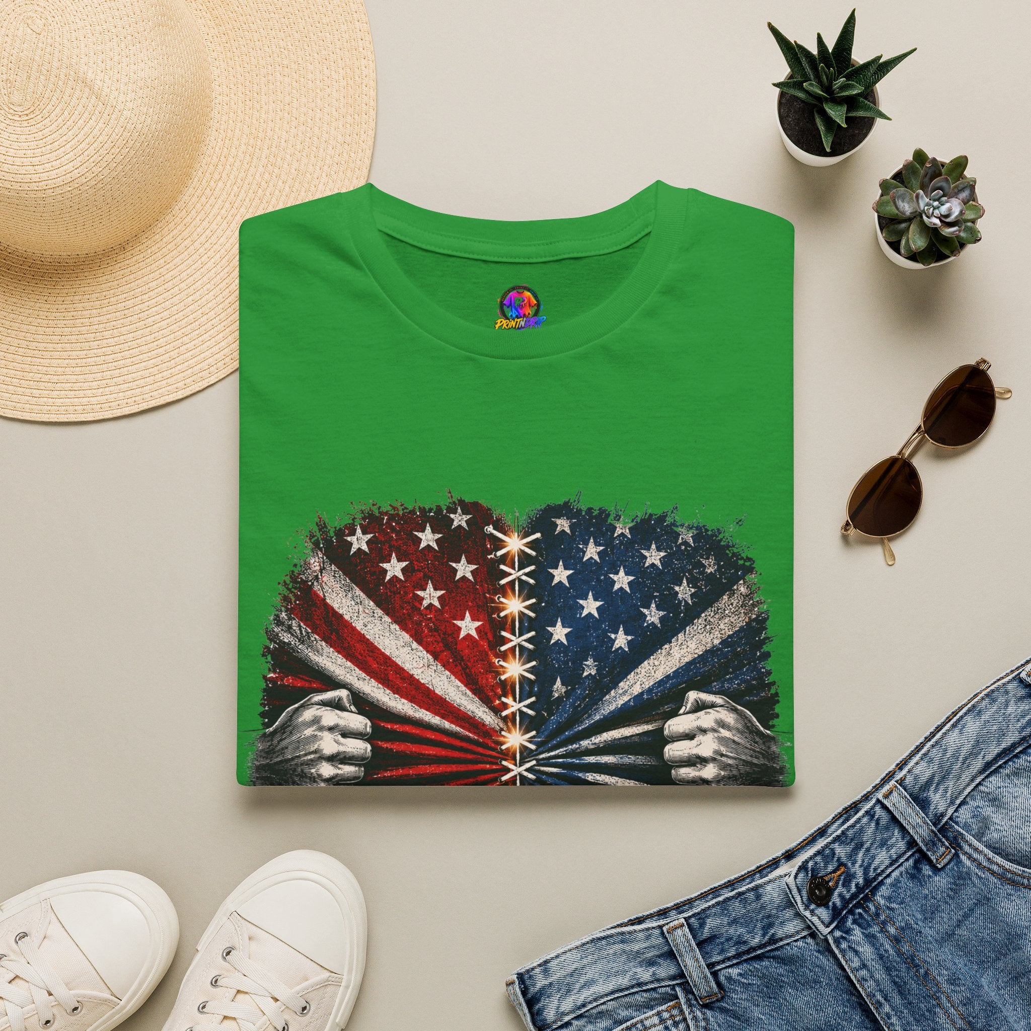 T-Shirt — "The Flag Doesn't Belong to One Side" Distressed American Flag Graphic
