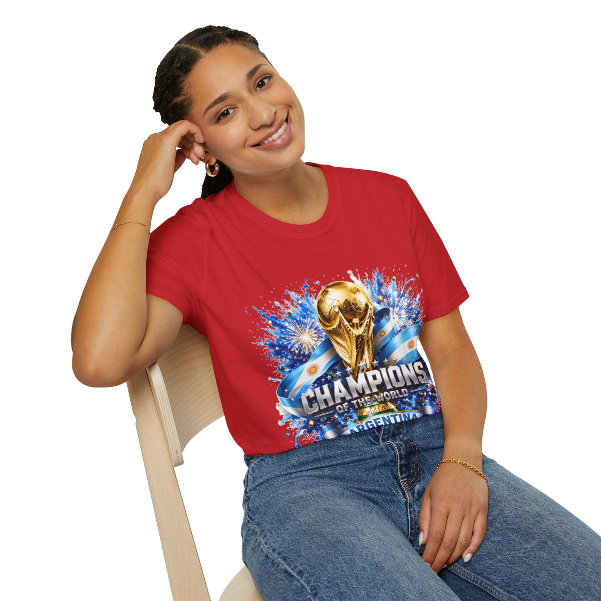 Argentina World Cup Champions T-Shirt — Gold Trophy Celebration Tee