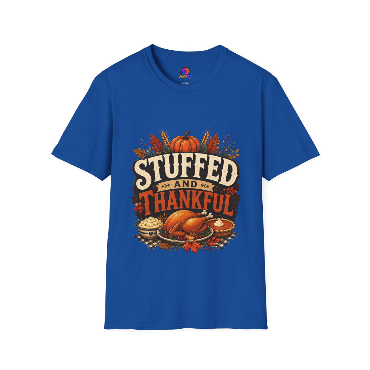 Thanksgiving T-Shirt Stuffed and Thankful T-Shirt — Thanksgiving Pumpkin Fall Graphic Tee