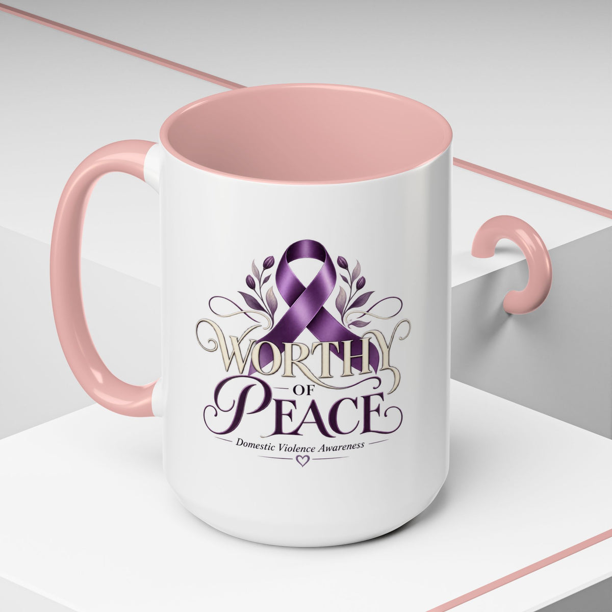 Worth of Peace Accent Coffee Mug — Domestic Violence Awareness Ribbon (11/15oz)