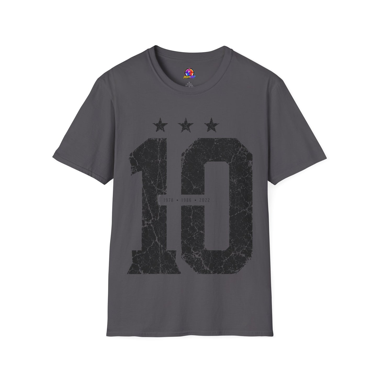 Vintage Argentina Worldcup winning No. 10 Jersey T-Shirt — Distressed Number Tee with Three Stars