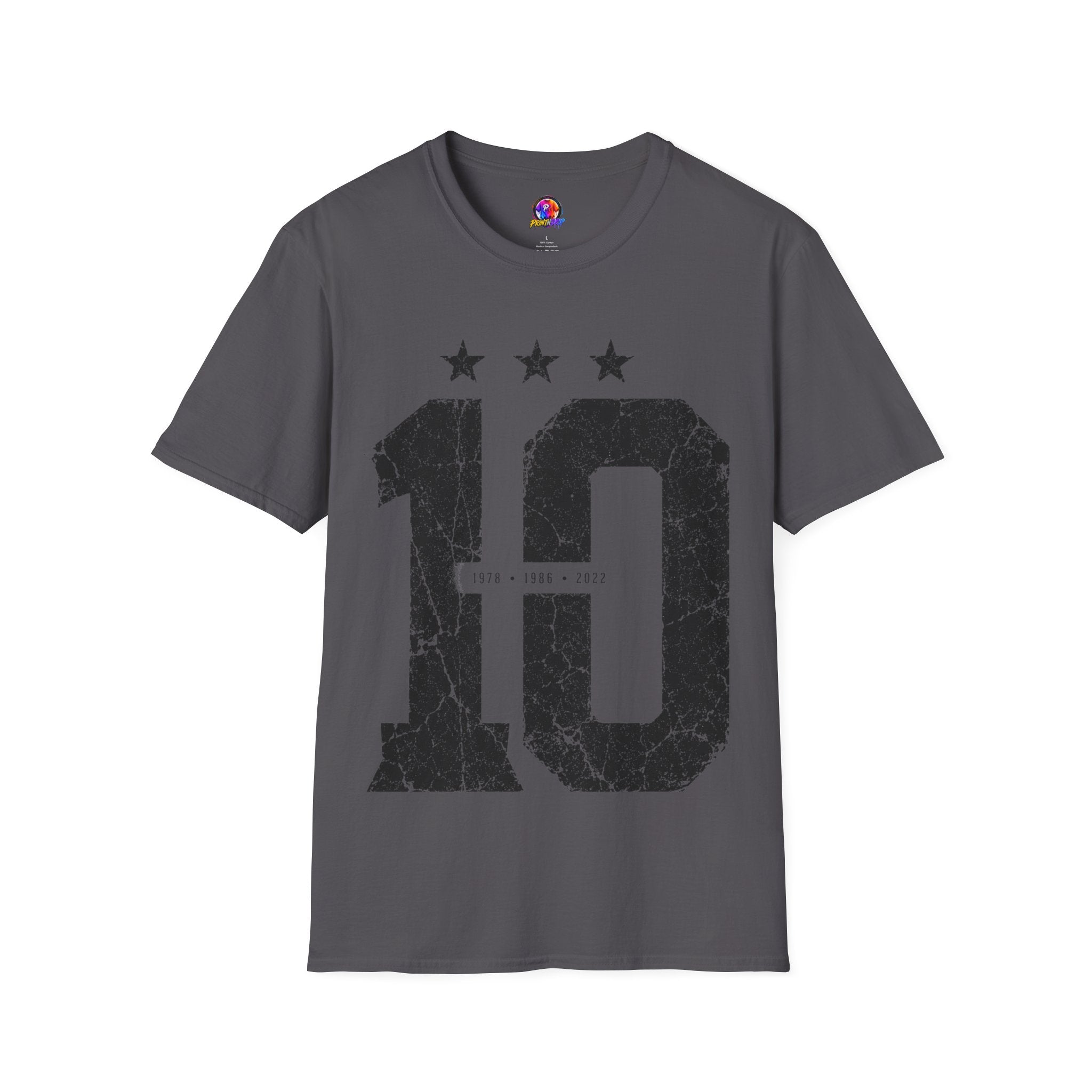 Vintage Argentina Worldcup winning No. 10 Jersey T-Shirt — Distressed Number Tee with Three Stars