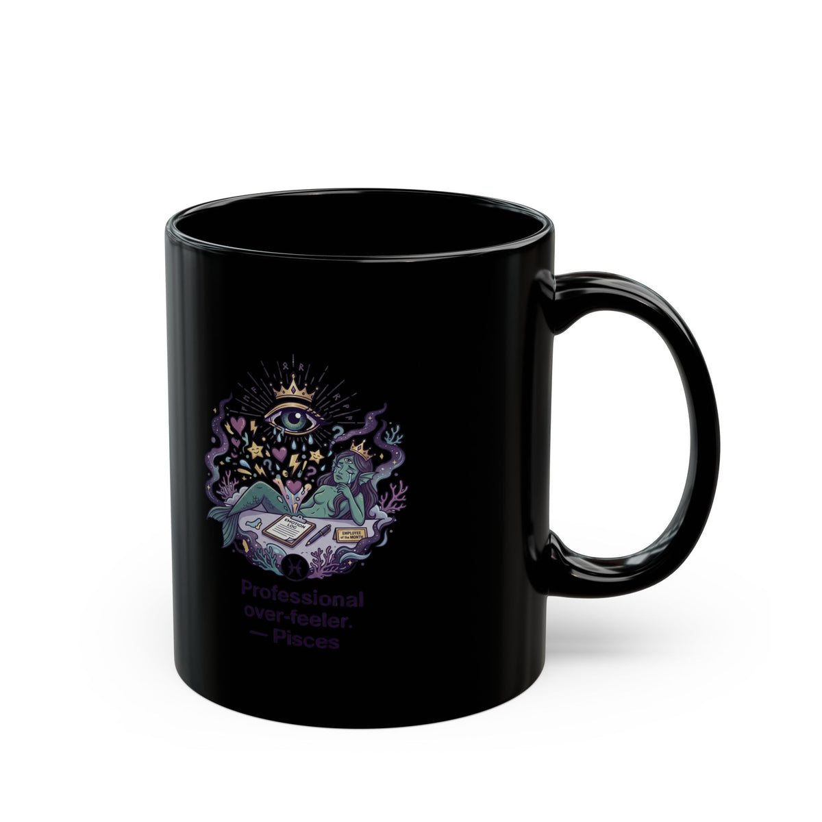 Pisces Zodiac Mystic Tarot Reader Black Mug — “Professional Overthinker”