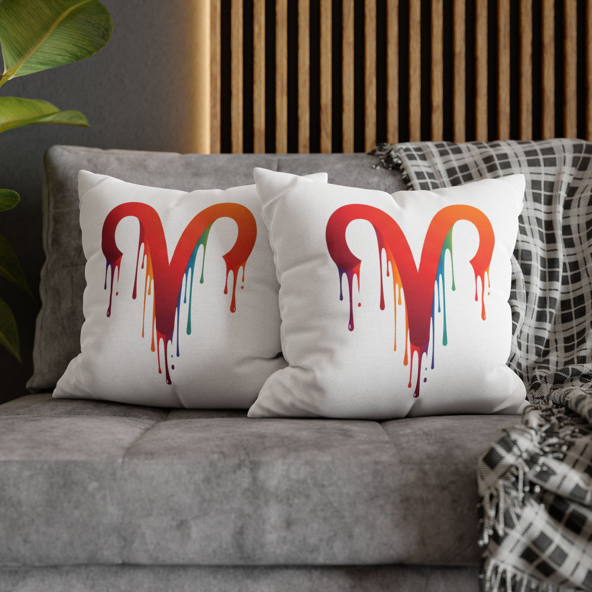 Aries Rainbow Drip Heart Pillowcase — Colorful Melting Heart Decorative Pillow
