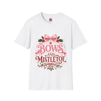 Bows and Mistletoe T-Shirt — Pink Holiday Bow Christmas Tee