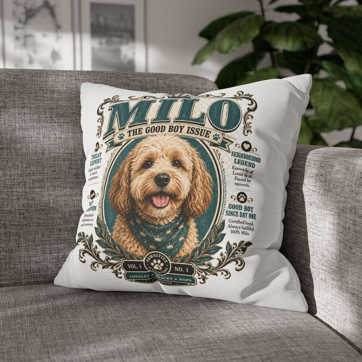 Dog Pillowcase — Personalized 'Milo The Good Boy Issue' Decorative Throw Pillowcase Milo Bailey Dog Dad Mom