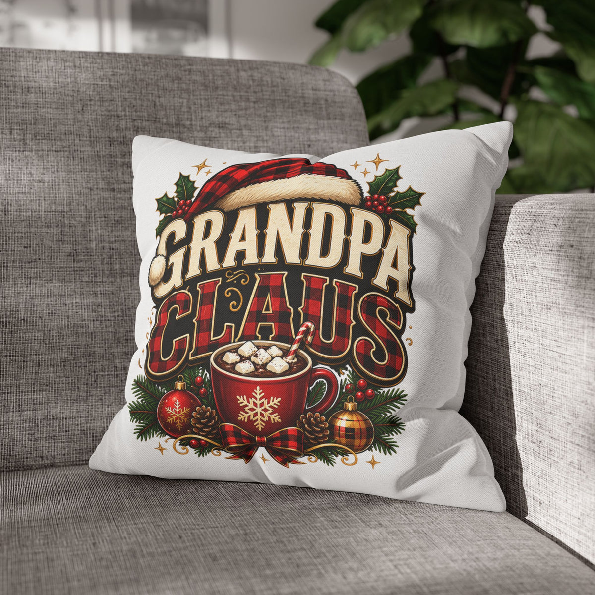 Christmas Grandpa Claus Holiday Pillowcase – Festive Christmas Throw Pillow Cover