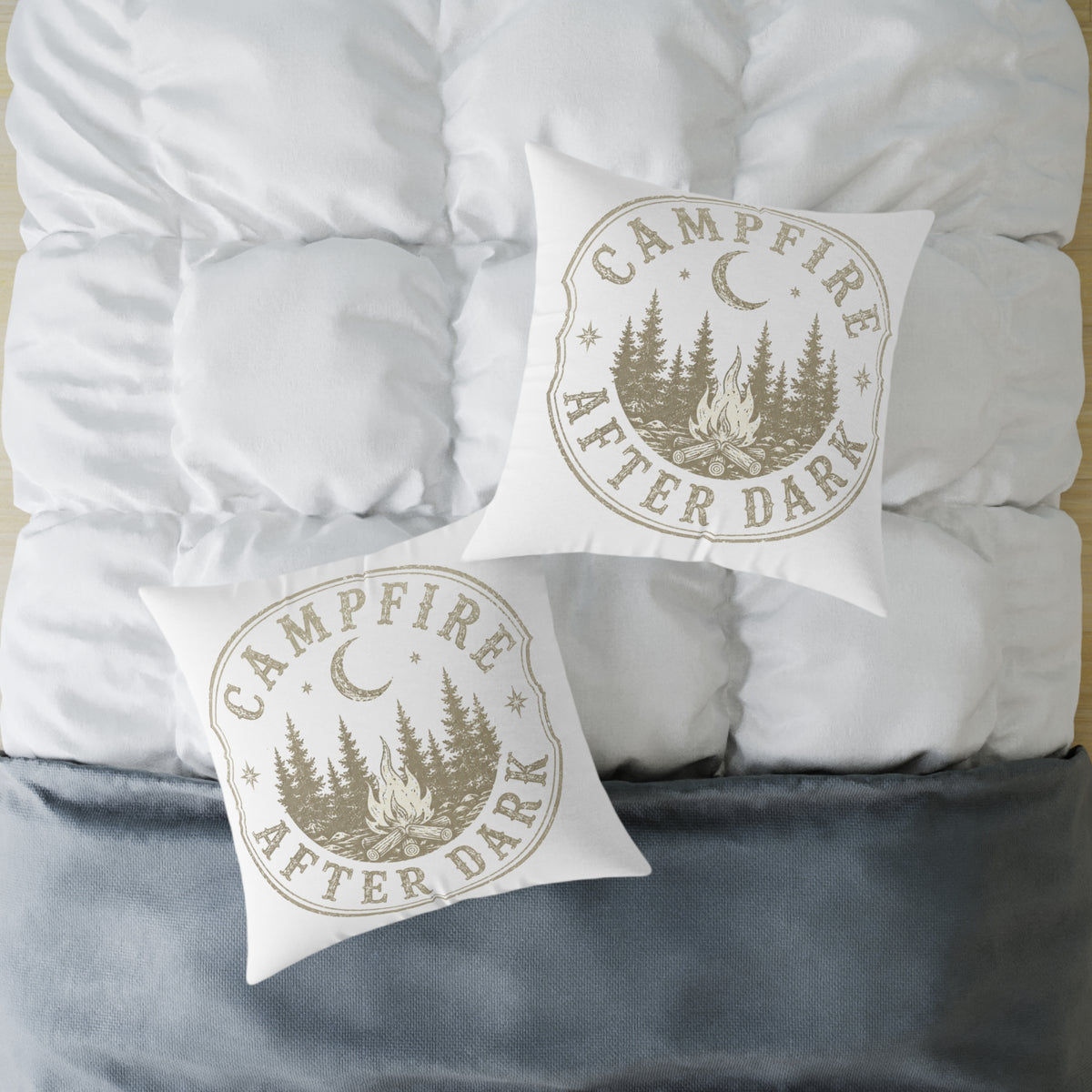 Campfire After Dark Square Throw Pillow Milo Bailey Dog Dad Mom— Rustic Outdoor Cabin Decor
