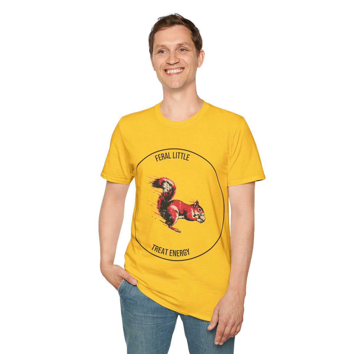 "Feral Little Treat Energy" Red Squirrel Graphic Tee - Funny Animal Meme White T-Shirt - Trending Now - September 2026