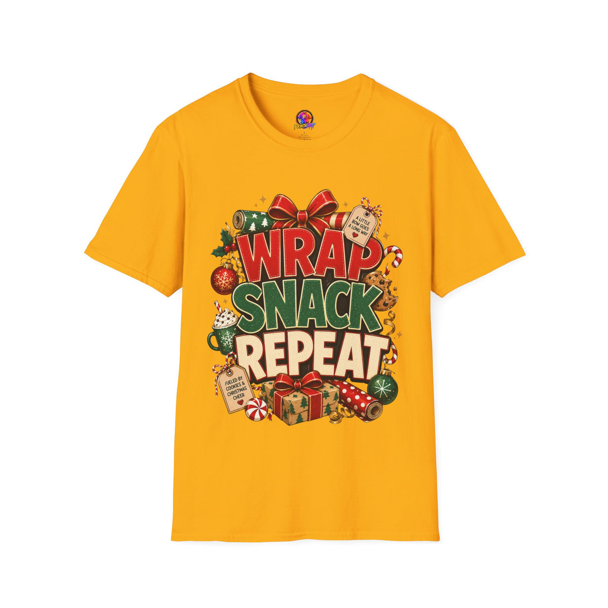T-Shirt — "Wrap Snack Repeat" Christmas Graphic Tee
