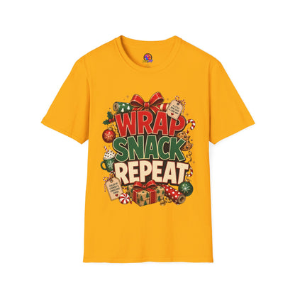 T-Shirt — "Wrap Snack Repeat" Christmas Graphic Tee