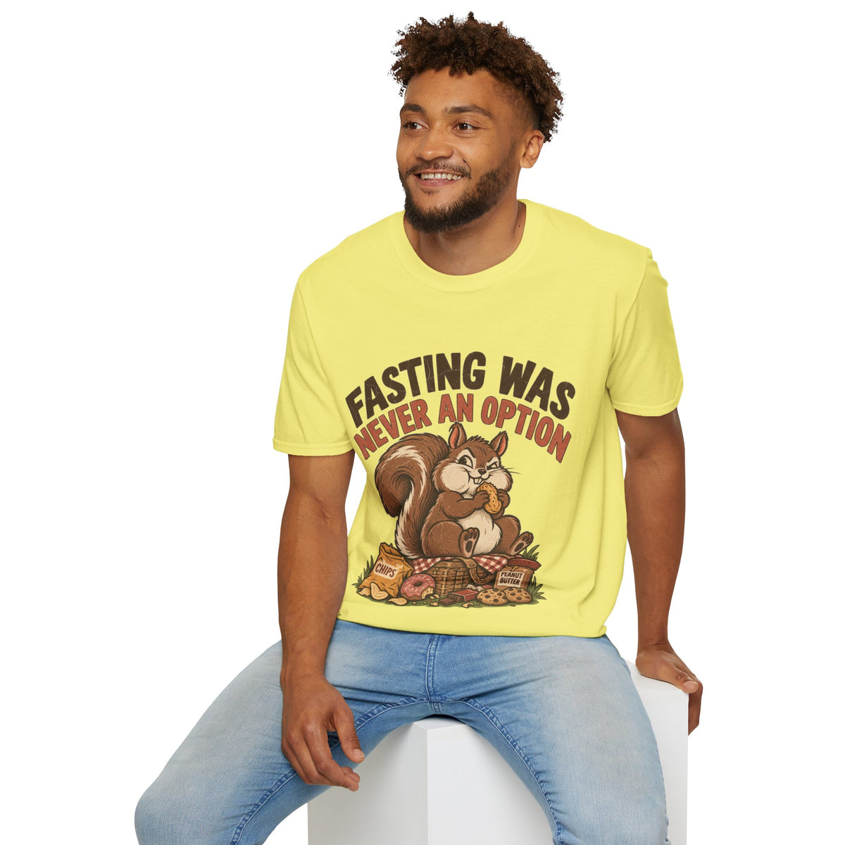 Fasting Was Never an Option T-Shirt — Funny Squirrel Eating Snacks Tee