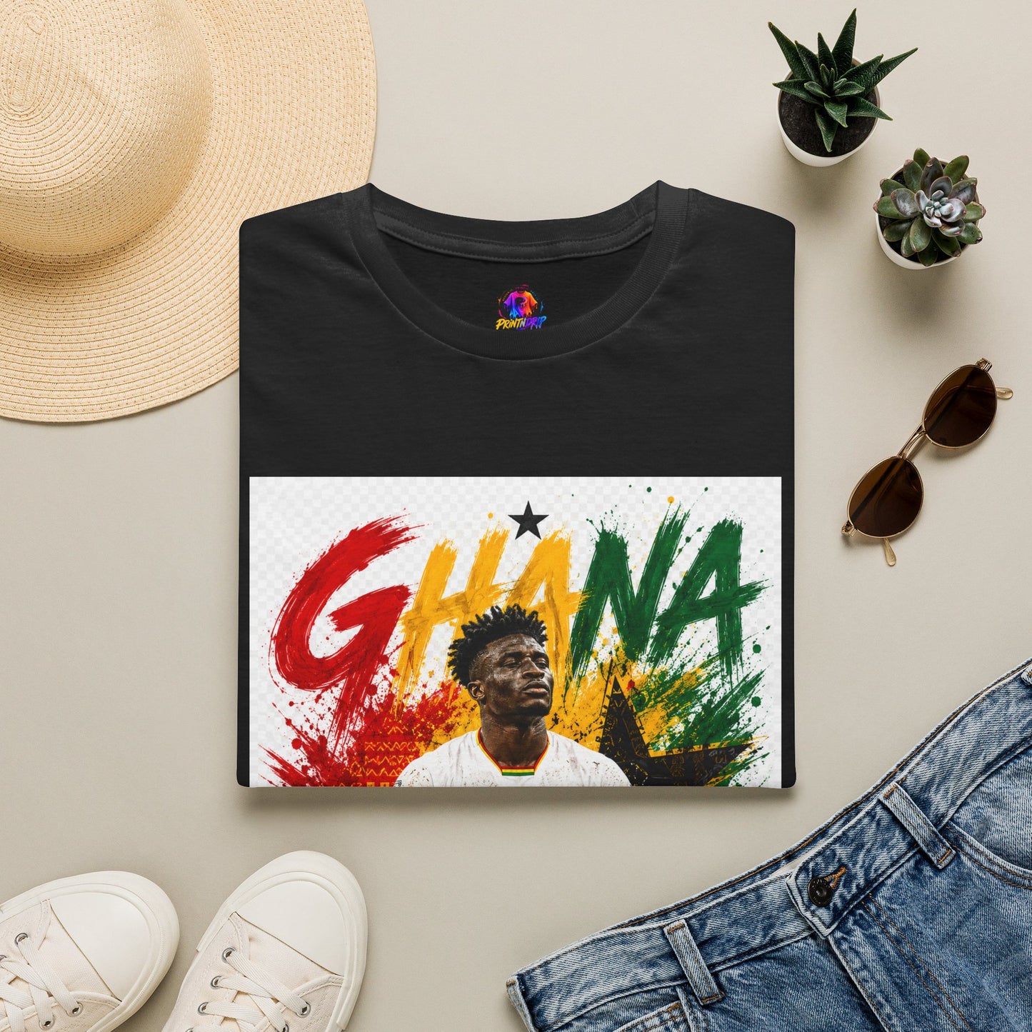 Ghana Football Player Graphic T-Shirt — Ghana Colors & Kudus Print