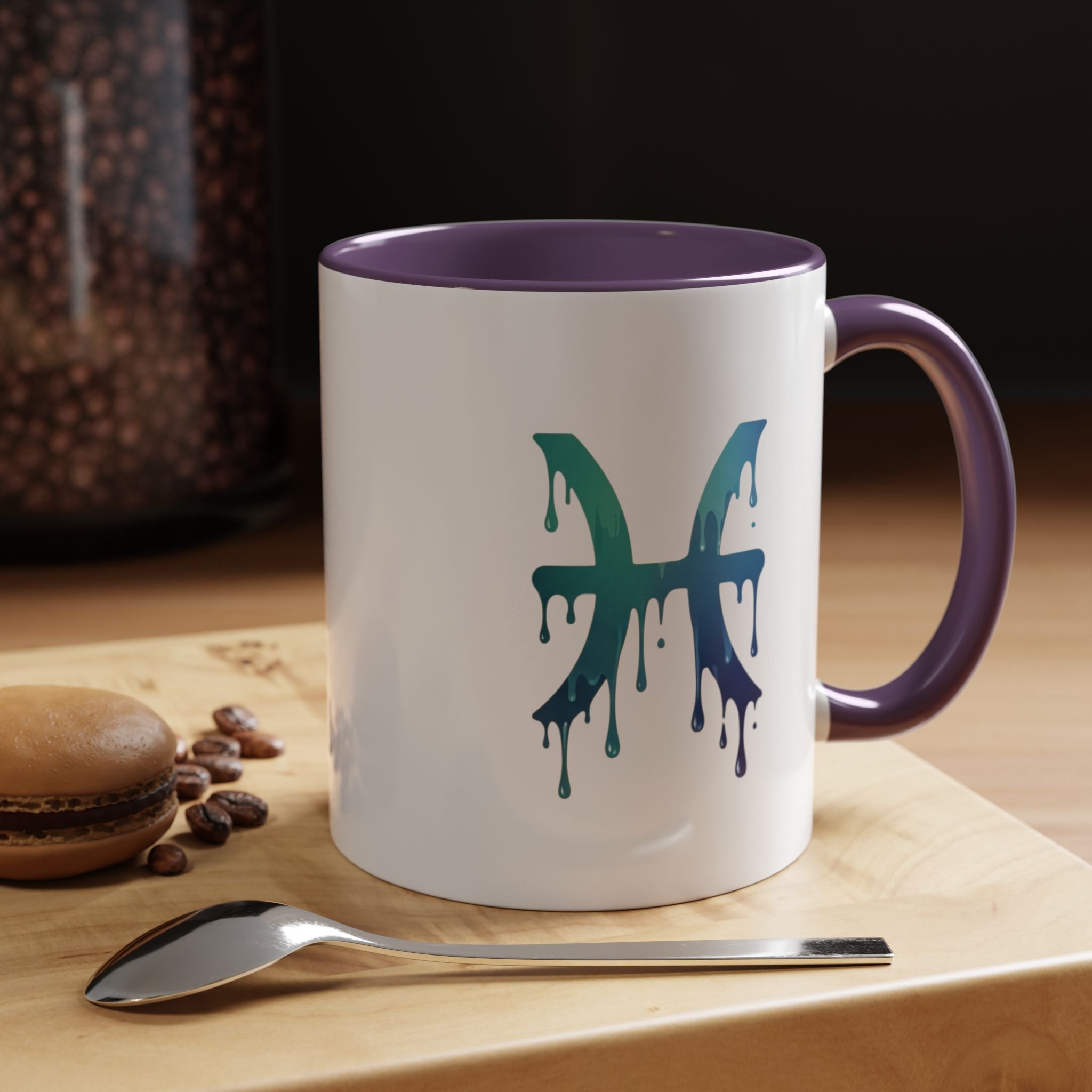 Pisces Zodiac Accent Coffee Mug — Dripping Teal Blue Astrology Gift