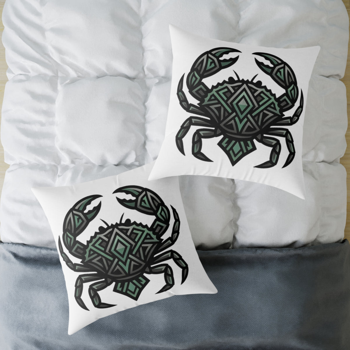 Cancer Zodiac Crab Mandala Square Pillow — Geometric Beach Decor Cushion