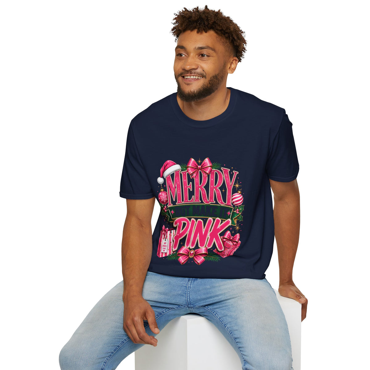 Christmas T-Shirt — "Merry But Make It Pink" Holiday Tee