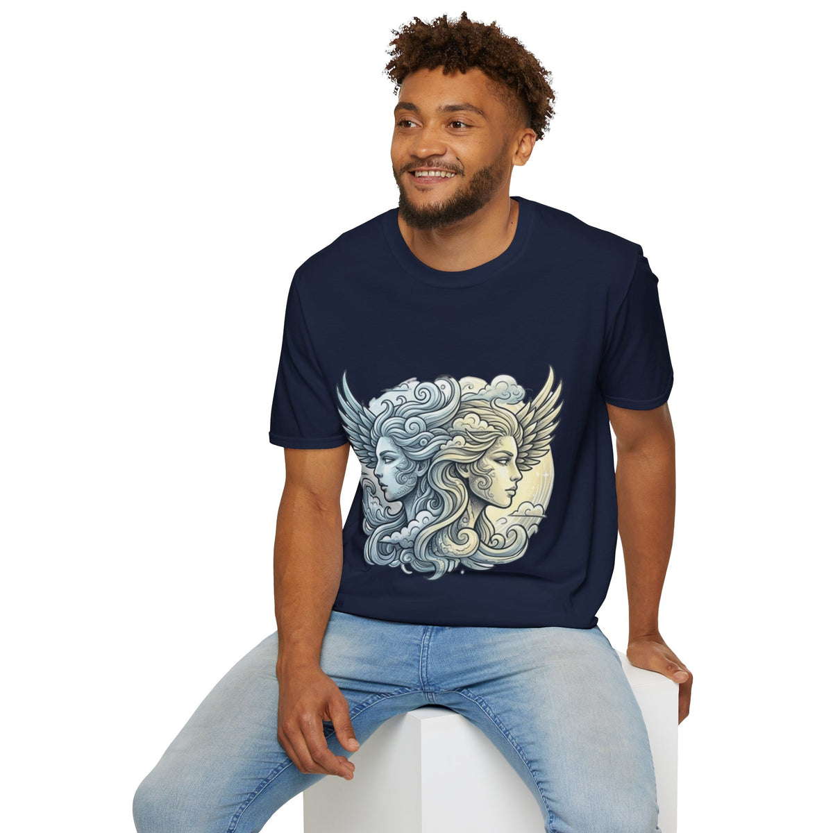 Mythic Moon & Sun Faces T-Shirt — Celestial Duality Graphic Tee
