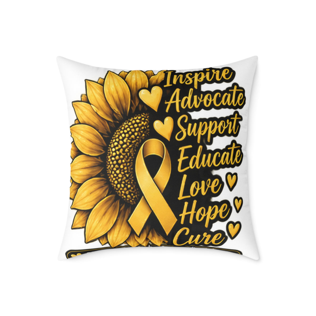 Childhood Cancer Sunflower Awareness Pillow — Inspire Advocate Support Educate Love Hope Cure