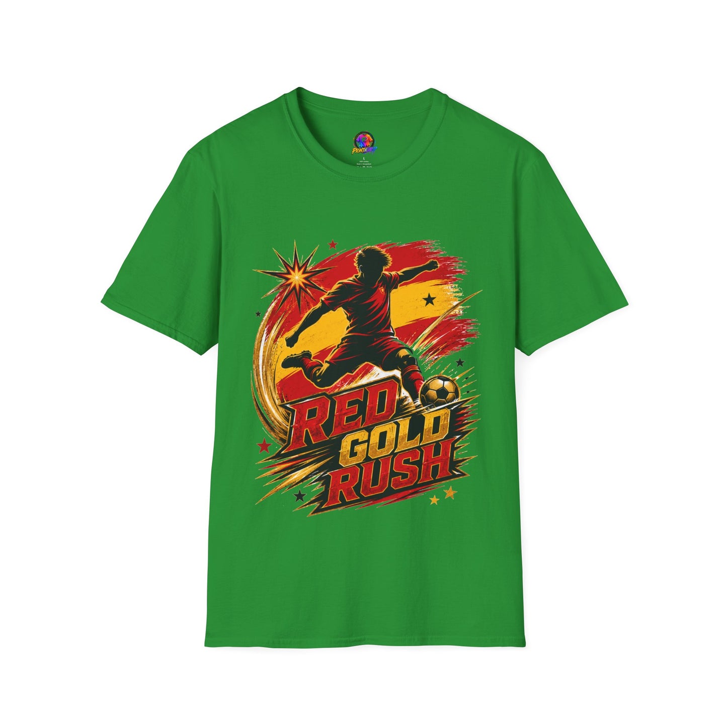 Spain Red & Gold Rush Soccer T-Shirt — Retro Soccer Player Graphic