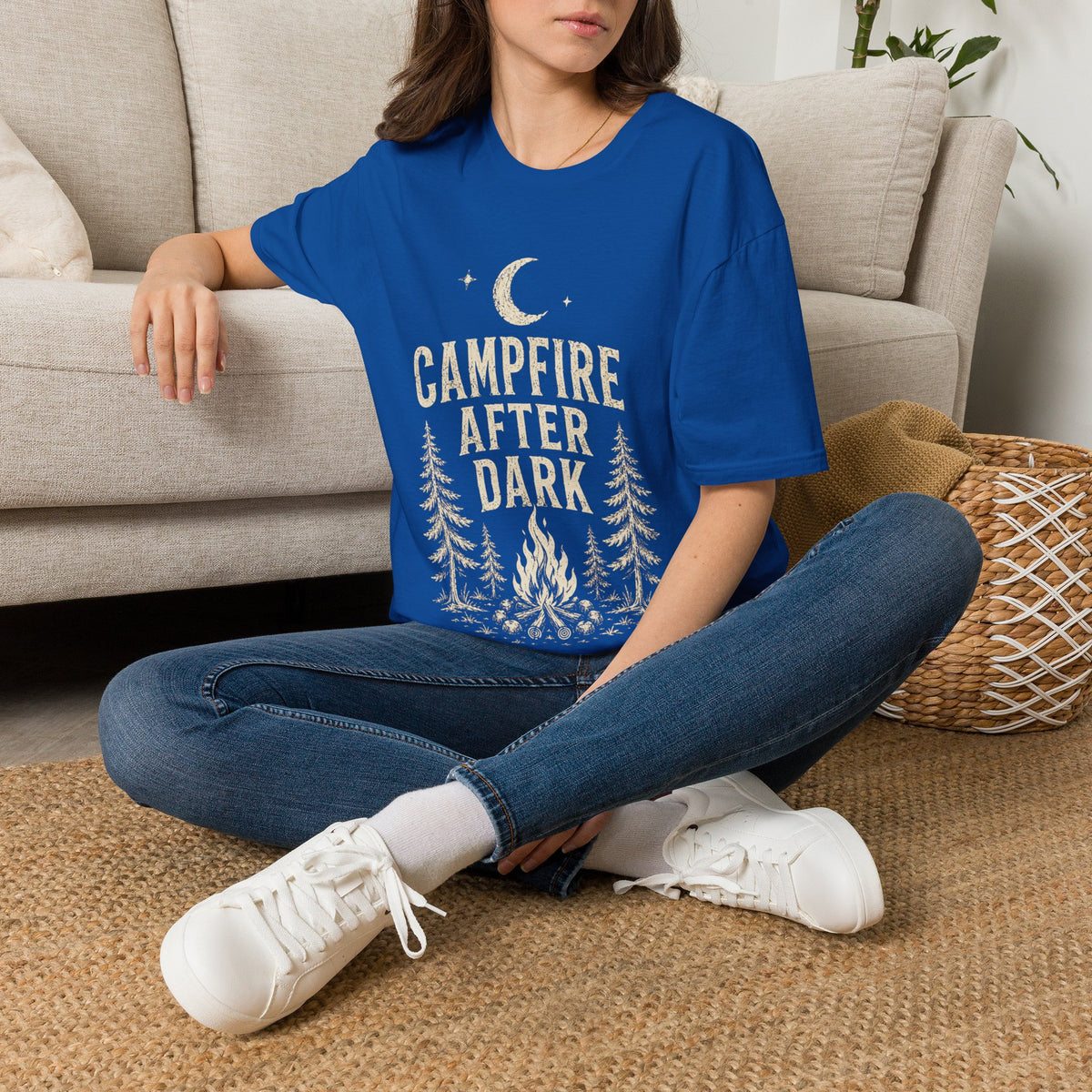 Campfire After Dark T-Shirt — Vintage Moon & Pine Camping Tee