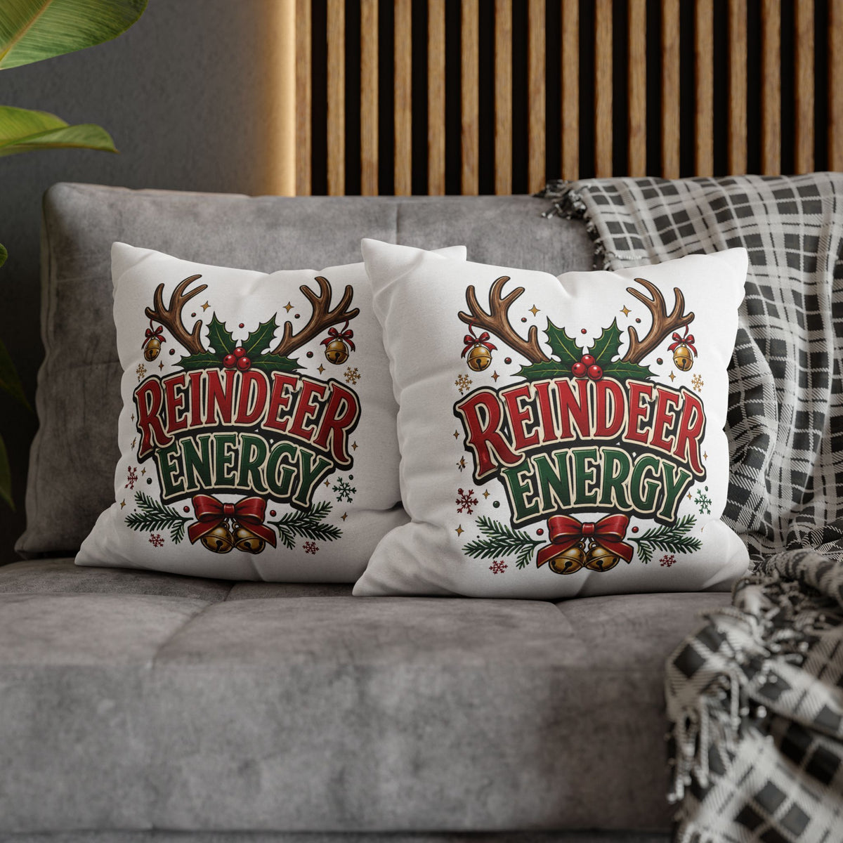 Christmas Reindeer Energy Holiday Pillowcase — Festive Christmas Decorative Throw Cover