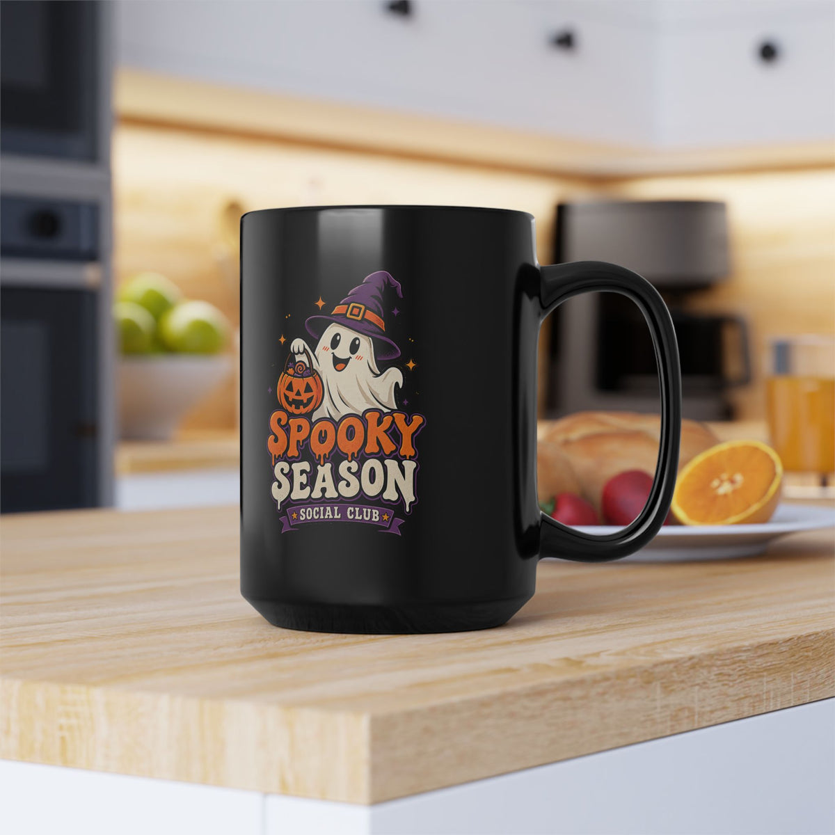 Spooky Season Mug — Halloween Ghost Pumpkin Black Coffee Cup