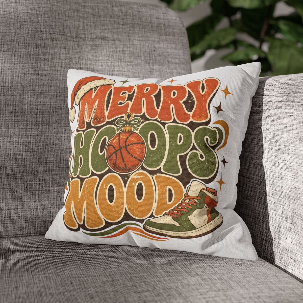 Merry Hoops Mood Holiday Pillowcase Modern Day Christmas  — Basketball Christmas Decorative Throw Pillowcase