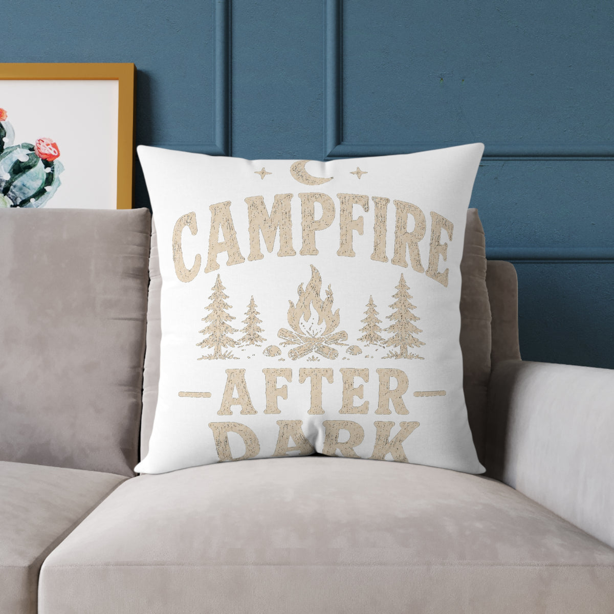 Campfire After Dark Square Pillow Milo Bailey Dog Dad Mom– Rustic Outdoor Cabin Decor
