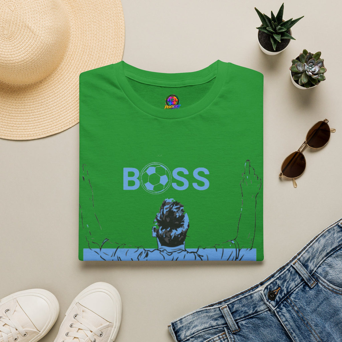Soccer Boss T‑Shirt — 'BOSS' Striped Football Player Graphic Tee