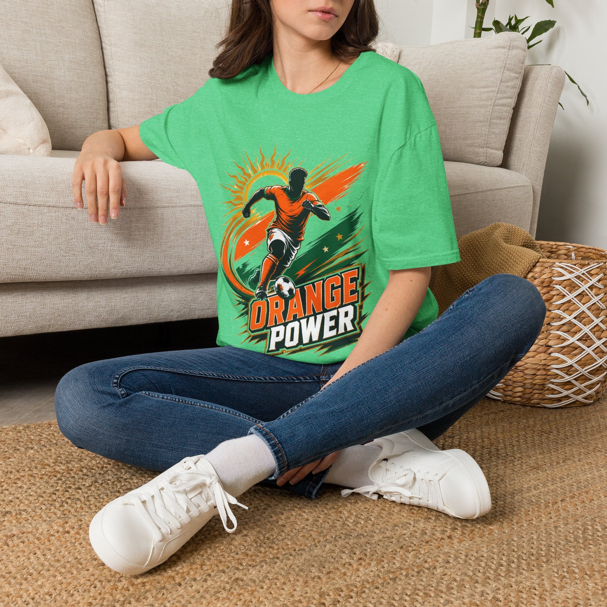 Côte d'Ivoire Orange Power Soccer T-Shirt — Dynamic Player Graphic Tee