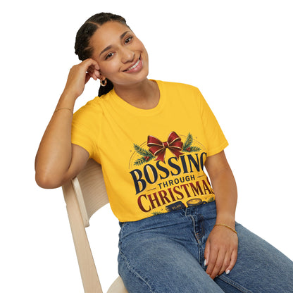 Christmas “Bossing Through Christmas” T‑Shirt — Funny Holiday Boss Gift