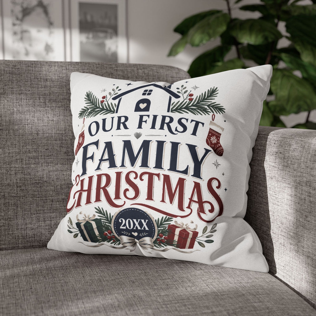 Our First Family Christmas Pillowcase – Personalized 20XX Holiday Decor