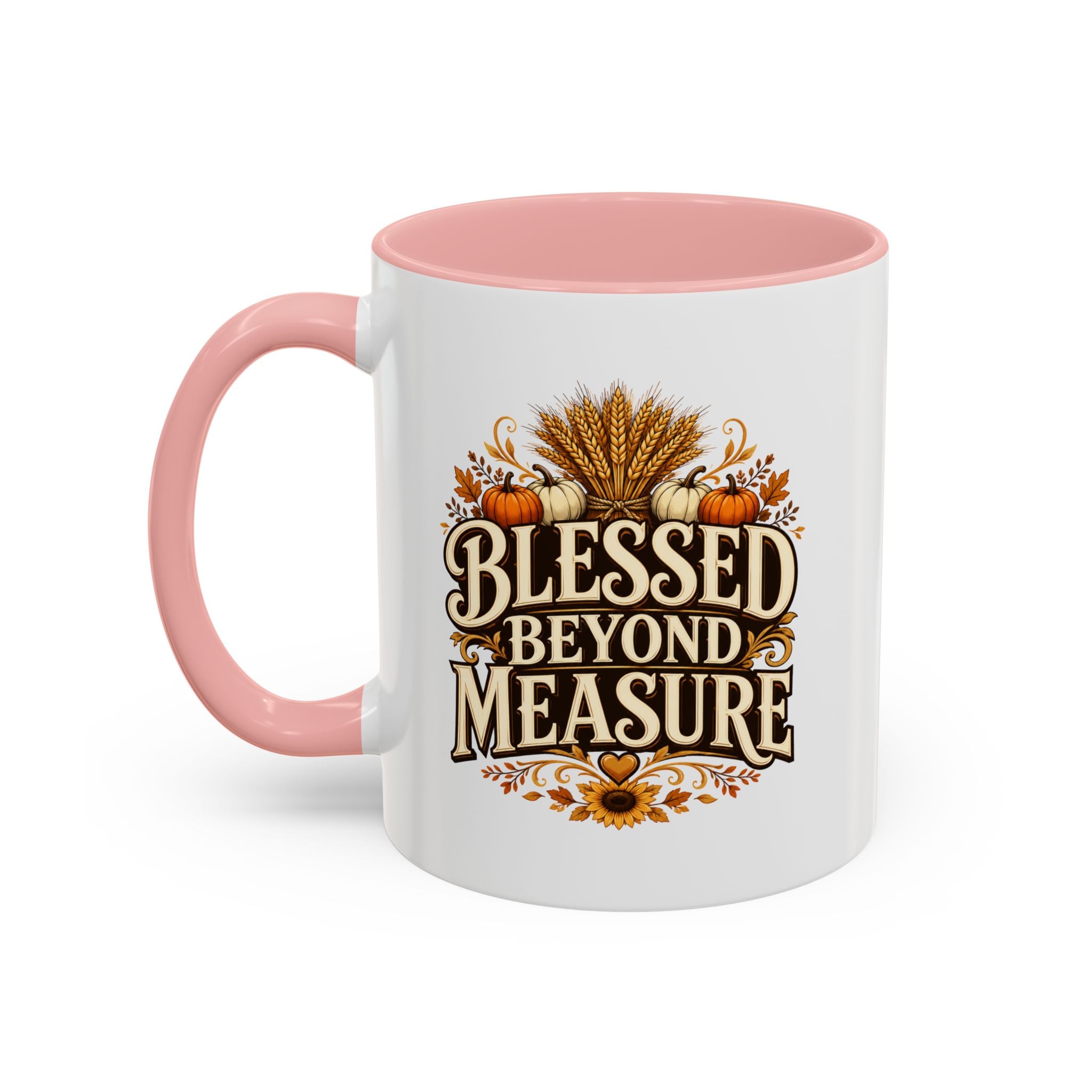 Thanksgiving Mug Blessed Beyond Measure Accent Coffee Mug — Fall Pumpkin & Wheat Autumn Faith Mug
