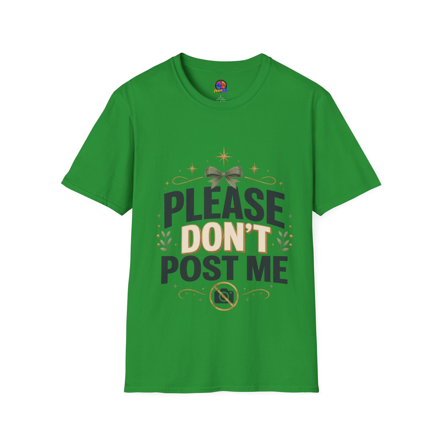 T-Shirt — Please Don’t Post Me Graphic Tee (Cute Bow, Social Media Humor)