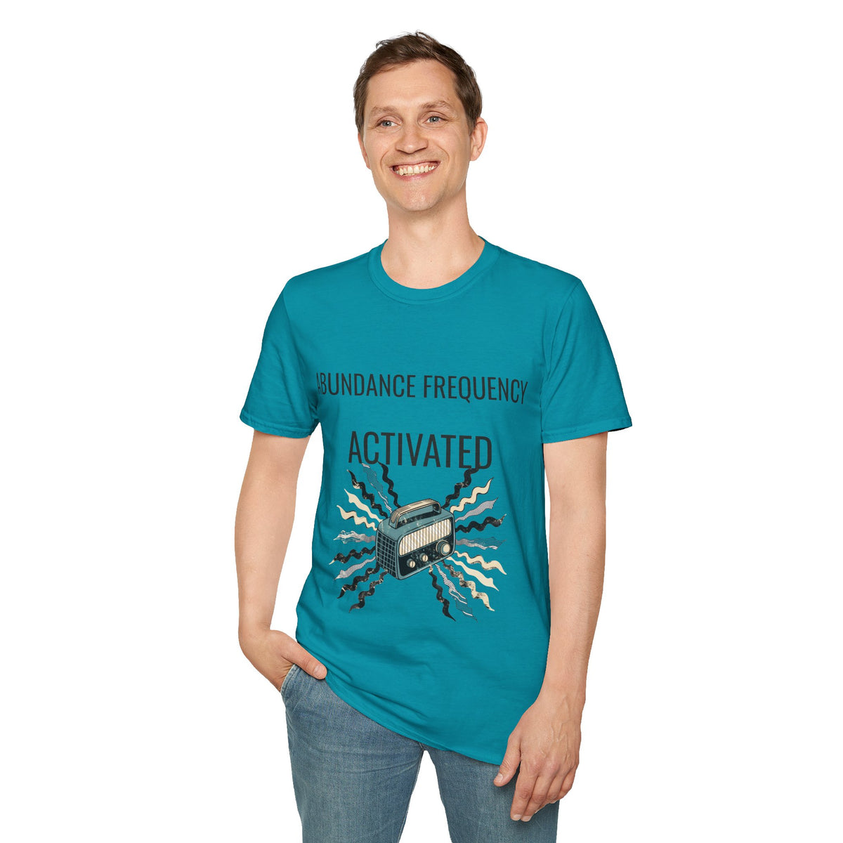 "Abundance Frequency Activated" Retro Radio Tee - Aesthetic Law Of Attraction Manifest White T-Shirt - Trending Now - September 2026
