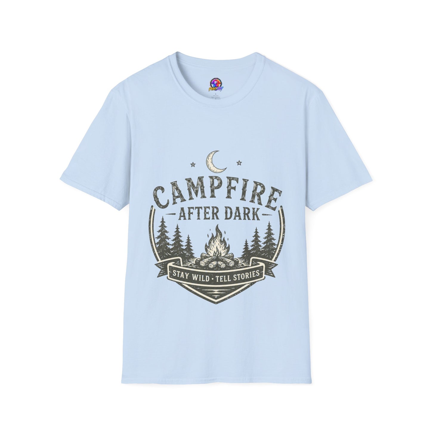 Campfire T-Shirt — "Campfire After Dark" Moonlit Camping Graphic