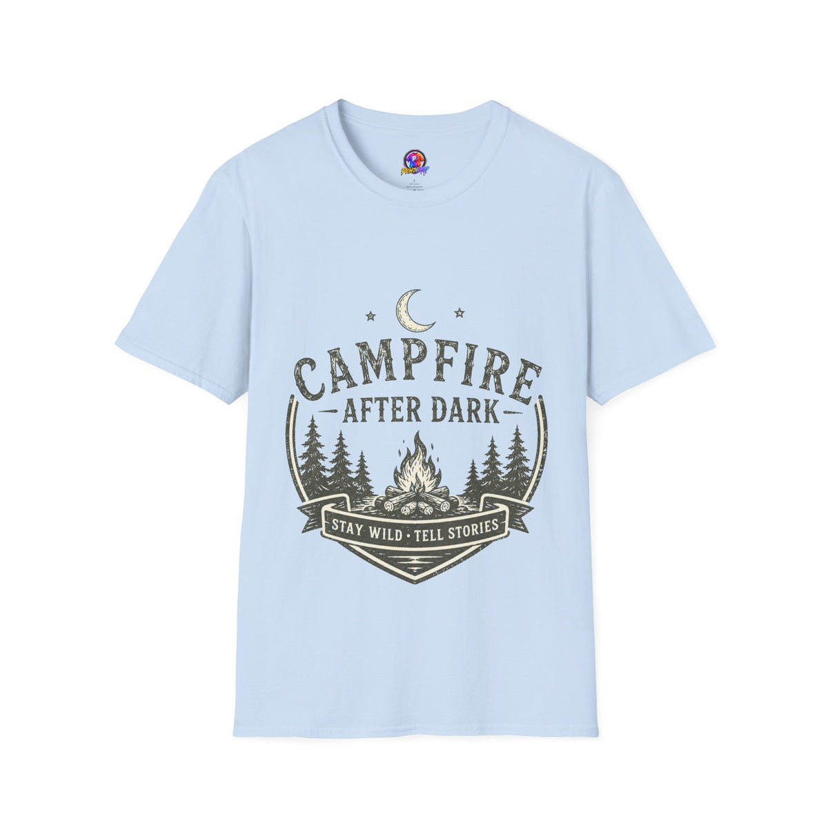 Campfire T-Shirt — "Campfire After Dark" Moonlit Camping Graphic