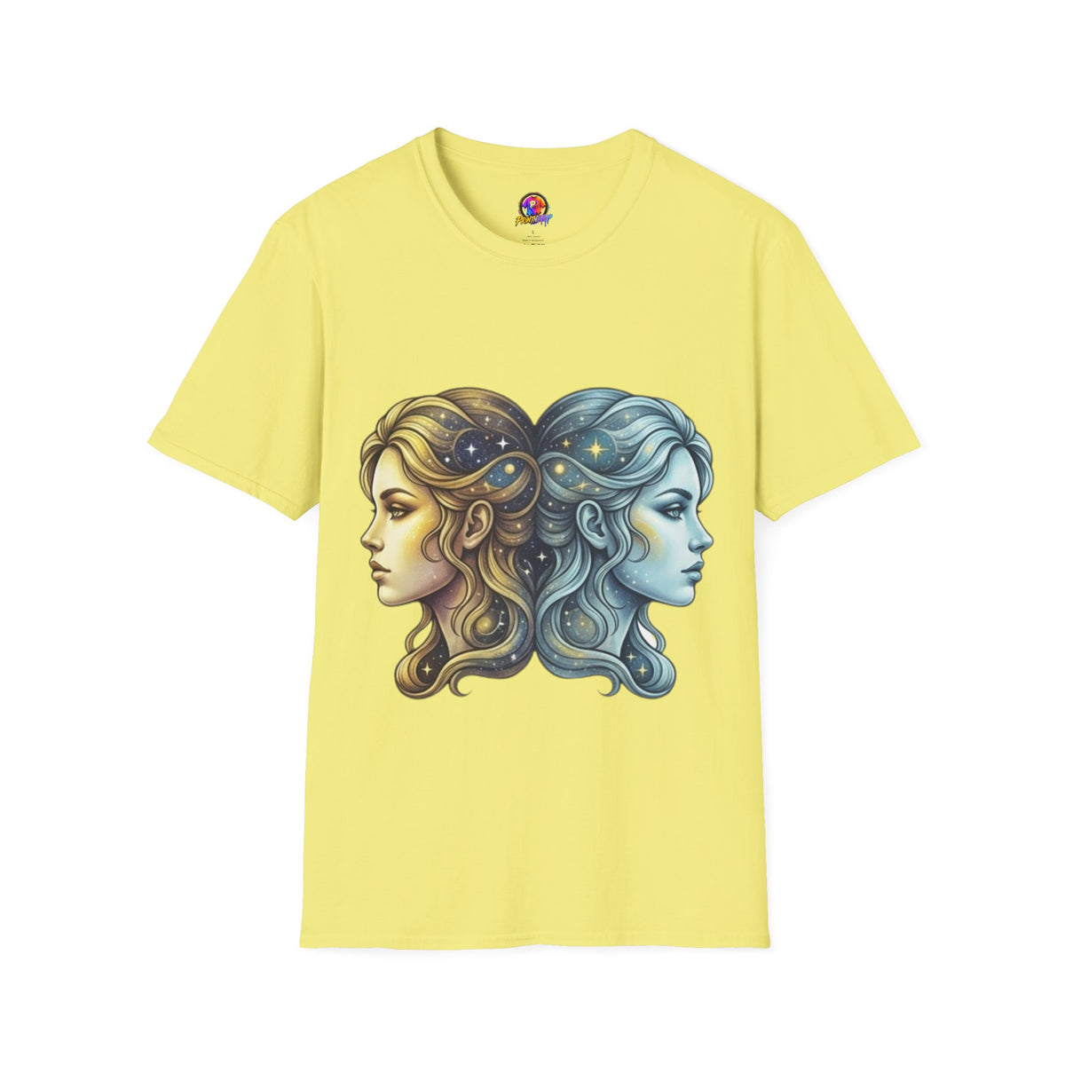 Zodiac Gemini Sun & Moon T-Shirt — Dual Faces Cosmic Design