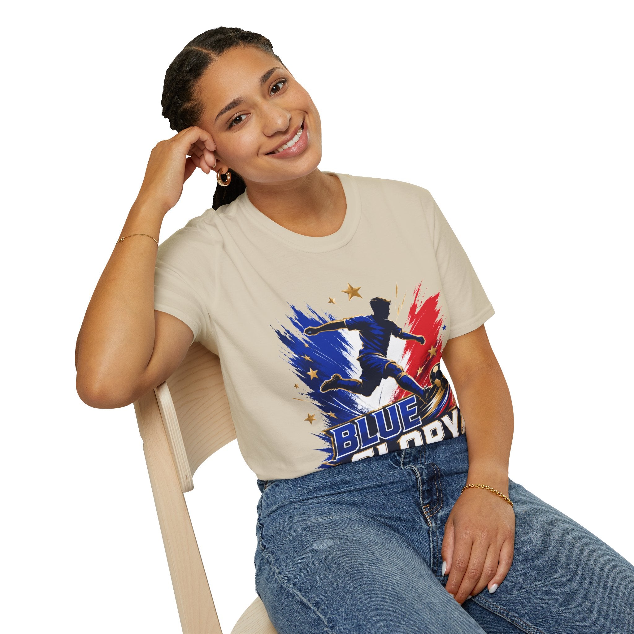 France Soccer T-Shirt — "Blue Glory" Red, White & Blue Player Graphic