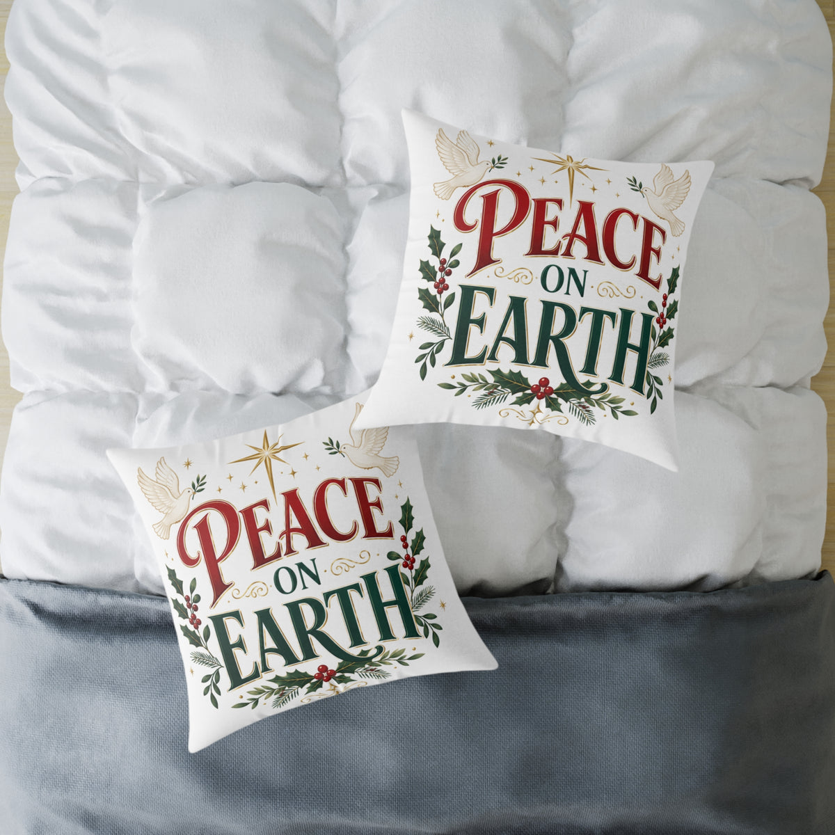 Christmas Peace on Earth Holiday Throw Pillow — Christmas Decorative Square Cushion