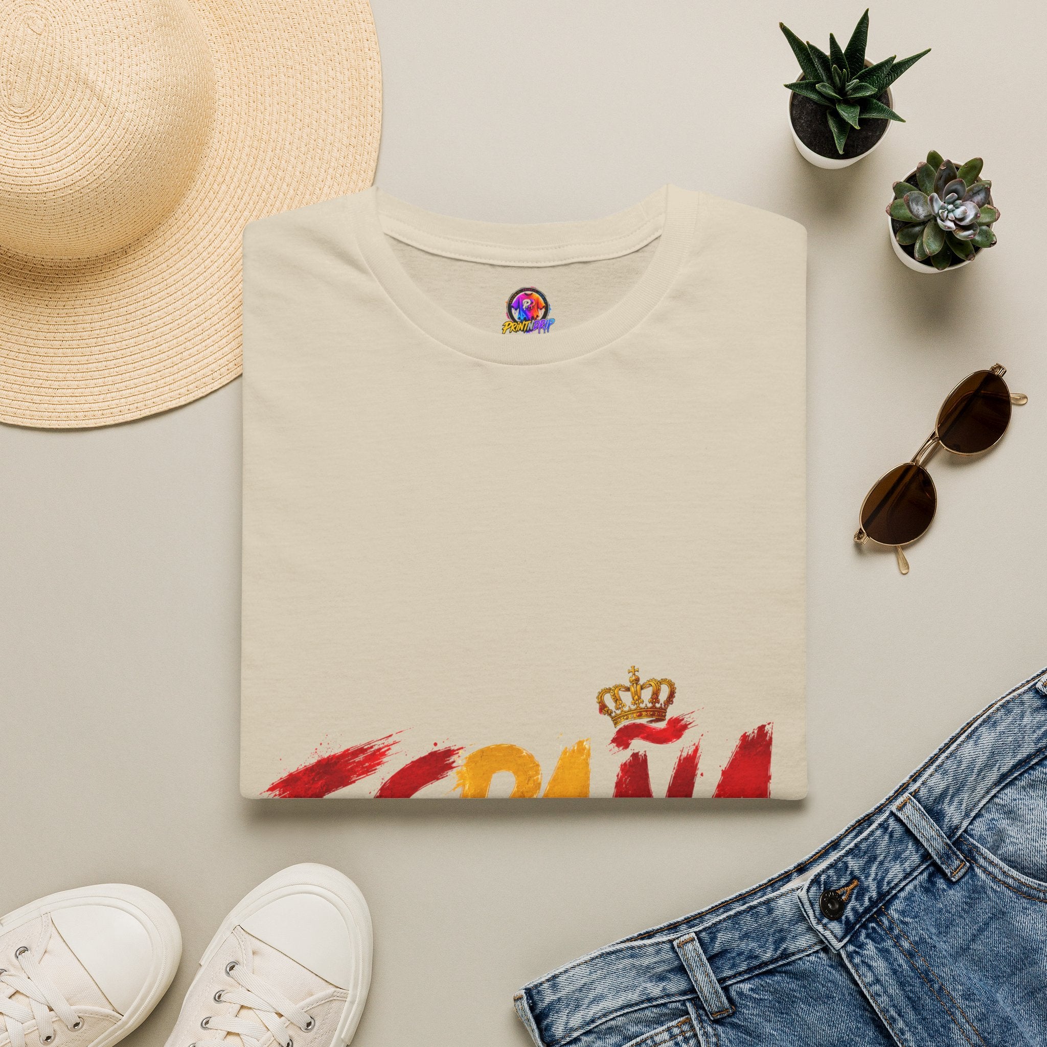 Spain  Graphic T-Shirt — Spanish Flag Brushstroke Design with Crown