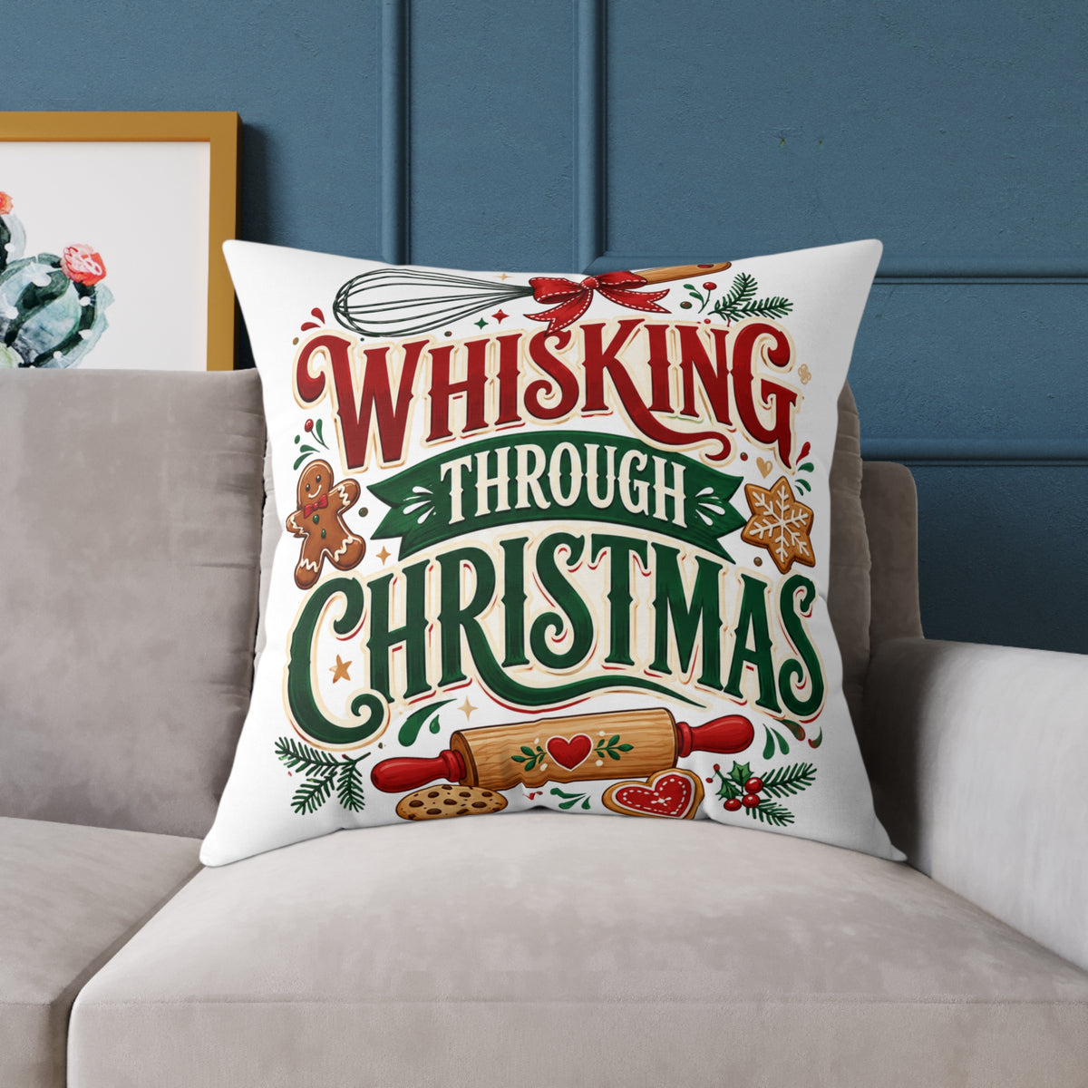 Whisking Through Christmas Pillow — Festive Baking Holiday Throw Pillow