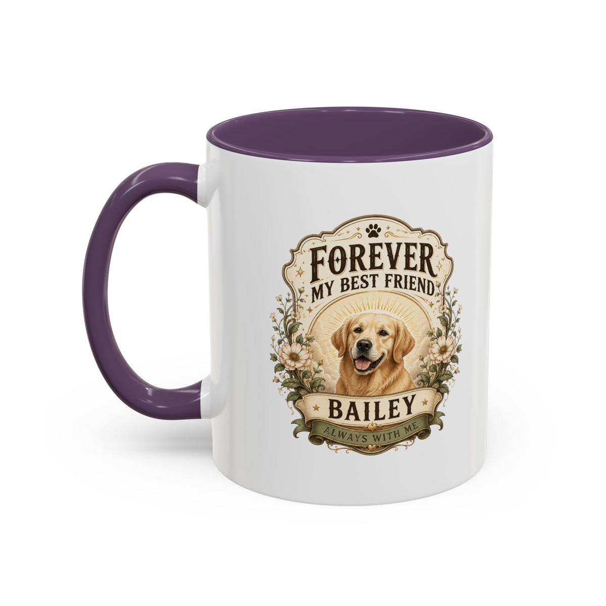 Milo Bailey Dog Dad Mom Forever My Best Friend Dog Coffee Mug — Personalized Pet Name Golden Retriever Accent Mug