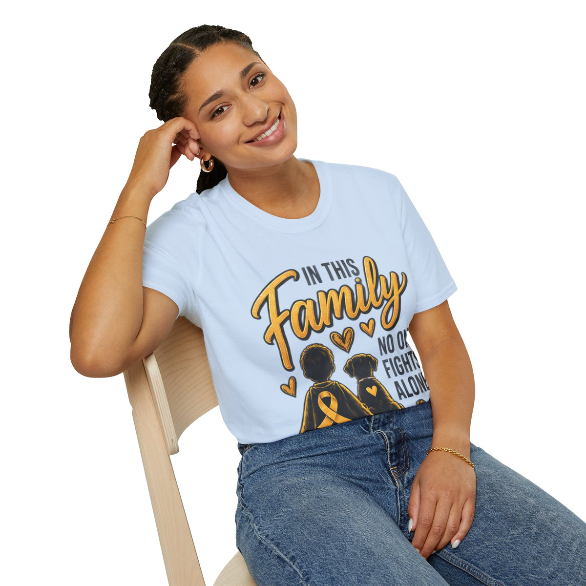Childhood Cancer Awareness T-Shirt — "In This Family No One Fights Alone"