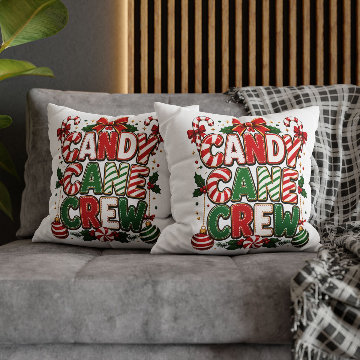 Christmas Candy Cane Crew Holiday Pillowcase — Festive Christmas Decorative Throw